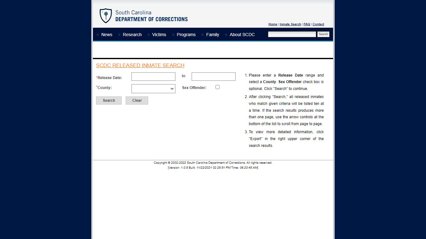 SCDC Released Inmate Search